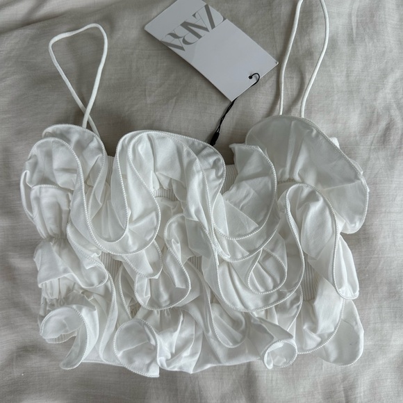 ZARA Ruffled Ribbed Crop Top - Picture 5 of 7